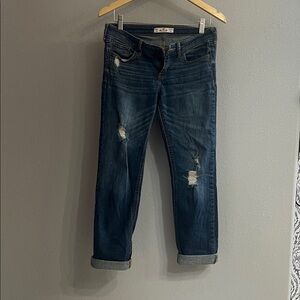 Hollister Women's Dark Blue Distressed Boyfriend Jeans